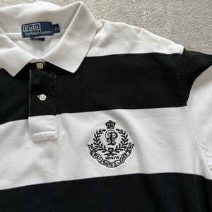 Polo Ralph Lauren XL Rugby Stripe Polo Shirt Black White Crest Logo Preppy